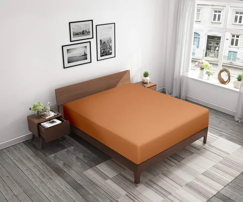 Miniatura 5 de BEDSUM - Sábana bajera de microfibra con bolsillo profundo para colchón, resistente a las arrugas, la decoloración y las manchas Naranja pálido