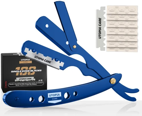 Miniatura 7 de Utopia Care Maquinilla de afeitar recta profesional para hombres, peluquero de borde recto de seguridad con 100 cuchillas, color negro
