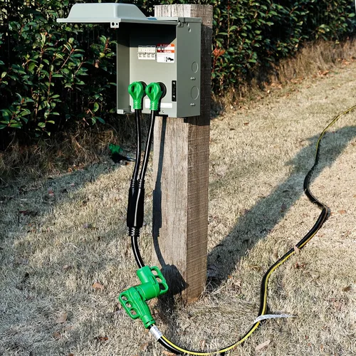 Miniatura 2 de RVGUARD - Cable adaptador Y para caravana con mango, dos enchufes machos TT-30 de 30 amperios a hembra 14-50 de 50 amperios, color verde