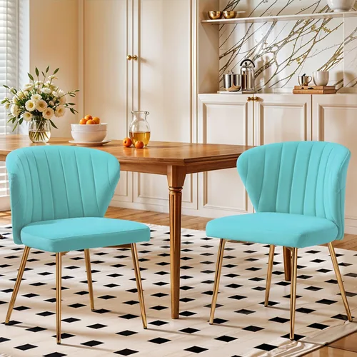 Miniatura 12 de Juego de 2 sillas de comedor de terciopelo, sillas de tocador tapizadas modernas con patas de metal dorado para comedor, cocina, tocador y patio