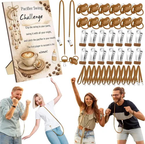 Miniatura 15 de Geelin Juego de 12 juegos de chupete con columpio para baby shower, juegos divertidos de revelación de género, incluye 1 letrero de madera y 12