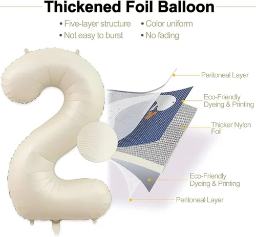 Miniatura 2 de Globos con el número 2, 2 globos, 2 globos de número 40 pulgadas, color blanco arena, grandes globos de aluminio para 2 fiestas de cumpleaños, Arena