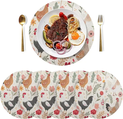 Miniatura 3 de Roosters - Manteles individuales circulares para mesa circular, resistentes al calor, antideslizantes, lavables, resistentes al calor para cocina
