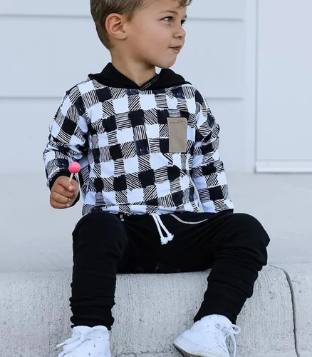 Miniatura 42 de Ropa de bebé niño 3 6 9 12 18 24M 3T Conjunto de pantalones con capucha patchwork sudadera con capucha pantalones de rayas traje de otoño invierno
