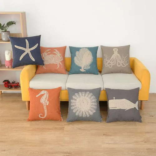 Miniatura 4 de TRENDIN PL732TR - Funda de almohada cuadrada de lino con estrellas de mar de 18 x 18 pulgadas, decoración costera retro, para sofá o cama