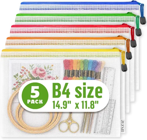 Paquete de 5 bolsas transparentes para proyectos con cremallera B4 (12 x 15 pulgadas), bolsa de almacenamiento para manualidades, punto de cruz y