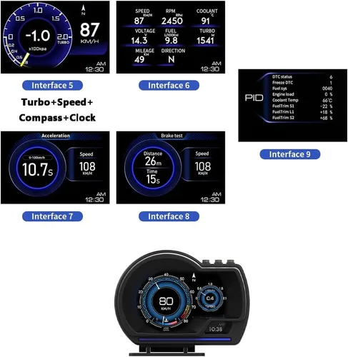 Miniatura 8 de Riloer Coche HUD Head Up Display P6, OBD2+GPS Universal Multifunción Velocímetro