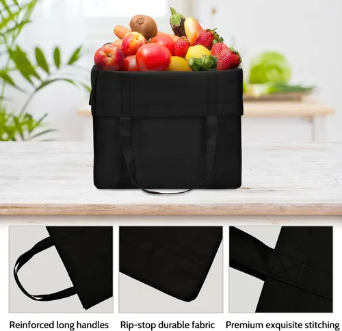Miniatura 5 de JERIA Paquete de 24 bolsas de comestibles reutilizables, bolsas de compras grandes y plegables lavables, bolsas de mano resistentes con asas Negro