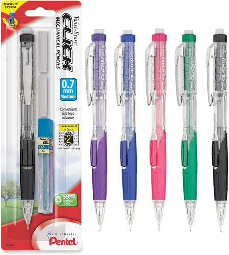 Miniatura 10 de Lápiz automático Pentel Twist Erase Click con 2 borradores de repuesto y minas, 0.01 pulgadas, barriles surtidos, Variados