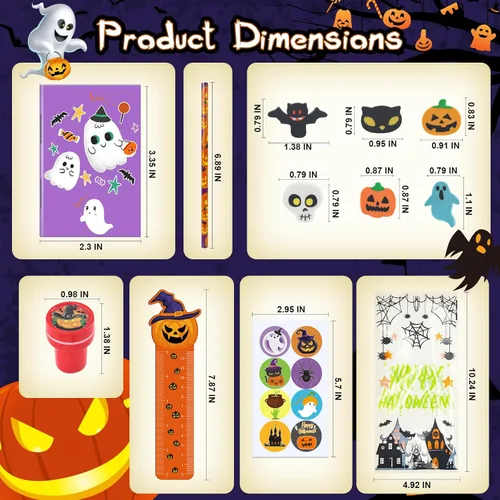 Miniatura 2 de Paquete de 30 artículos de papelería de fiesta de Halloween para el aula de niños, más de 240 piezas de bolsas de golosinas de Halloween a granel