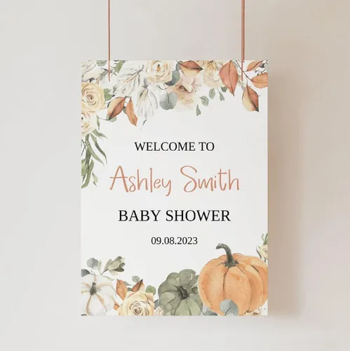 Miniatura 6 de Cartel de bienvenida de baby shower, cartel de bienvenida editable con texto en inglés "It's a Girl Woodland", letrero de bienvenida de baby shower