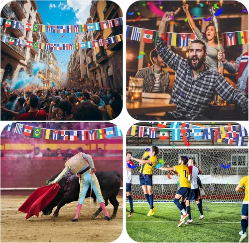 Miniatura 7 de Juego de 2 banderas de cadena de América Latina de 21 países, decoraciones del mes de la herencia hispana, banderas de bandera latina surtidas de 25