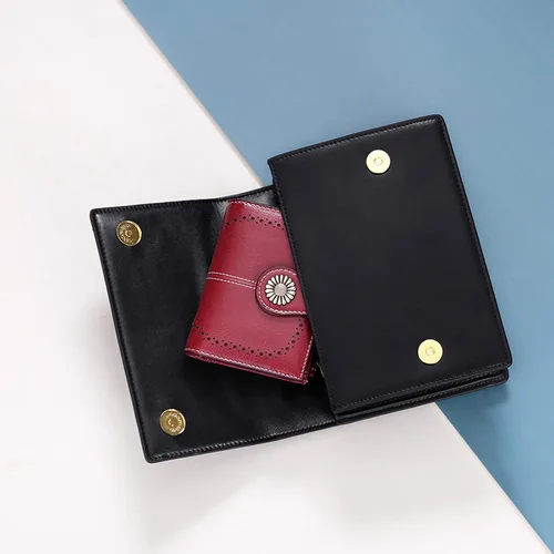 Miniatura 125 de SENDEFN - Billetera pequeña de piel auténtica para mujer, diseño plegable con ventana para tarjeta de identificación