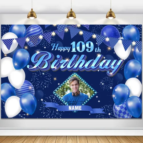 Miniatura 27 de Dicodes Fondo de decoración de feliz cumpleaños número 100 color azul marino personalizado, cartel con purpurina, pancarta, suministros