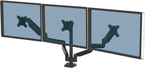 Fellowes Platinum Series 8042601 - Brazo triple para monitores de 27 pulgadas, movimiento completo, rotación de 360°, montaje VESA con ojal o Negro