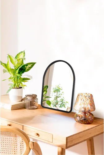 Miniatura 4 de Espejo de pared arqueado negro con marco de madera rústica antigua para el nuevo hogar, tocador, granja, baño, dormitorio, entrada, pasillo, pequeño