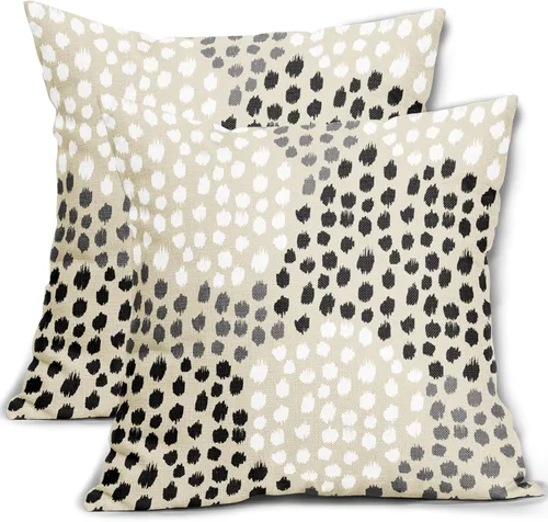 Miniatura 80 de Fundas de almohada marrón y blancas de 18 x 18 pulgadas, juego de 2 almohadas boho grises con lunares, fundas de almohada modernas estampadas