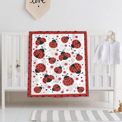 Miniatura 8 de Manta de franela de mariquita para regalo, ultra suave y acogedora, manta de forro polar ligera y mullida, manta de felpa cálida para sofá, cama, 30