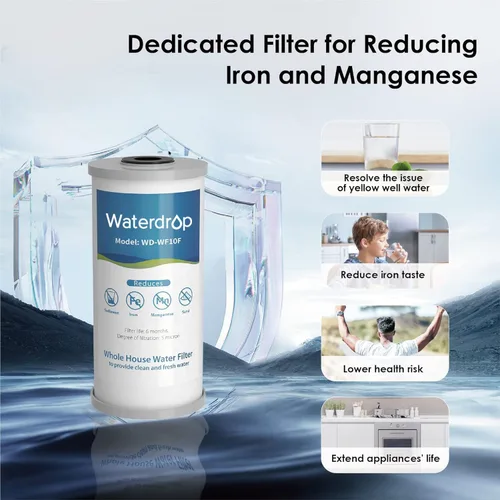 Miniatura 2 de Waterdrop Filtro de agua para toda la casa, Filtro de carbón, Cartucho de filtro reductor de hierro y manganeso, Reemplazo para GE GXWH40L, FXHTC