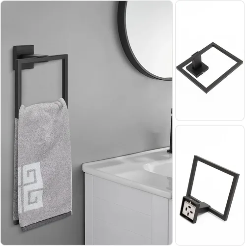 Miniatura 7 de NearMoon Juego de 5 piezas de accesorios de baño de acero inoxidable 304, kit de toallero cuadrado - Barra de toalla de 24 pulgadas + anillo
