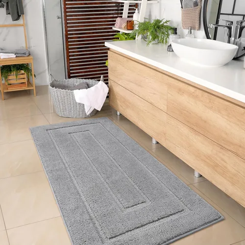 Miniatura 6 de HOMORE Alfombra de baño gris de 24 x 60 pulgadas, suave, absorbente, alfombra de pasillo de baño lavable, alfombras largas antideslizantes