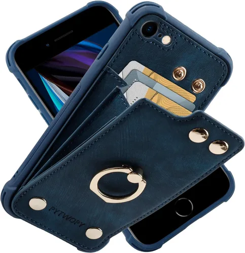 Miniatura 15 de Funda tipo cartera compatible con iPhone XR/10R con tarjetero de crédito, funda protectora de cuero a prueba de golpes compatible con anillo