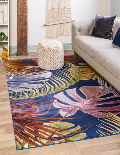 Miniatura 24 de Unique Loom Blossom Collection - Alfombra rectangular de 2 x 3 pies, color marfil y azul
