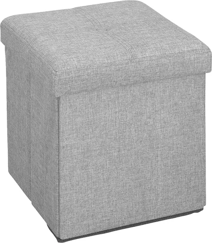 Miniatura 11 de Simplify Otomana plegable de almacenamiento de lino sintético, doble, plegable, asiento acolchado copetudo, reposapiés, caja de juguetes, banco