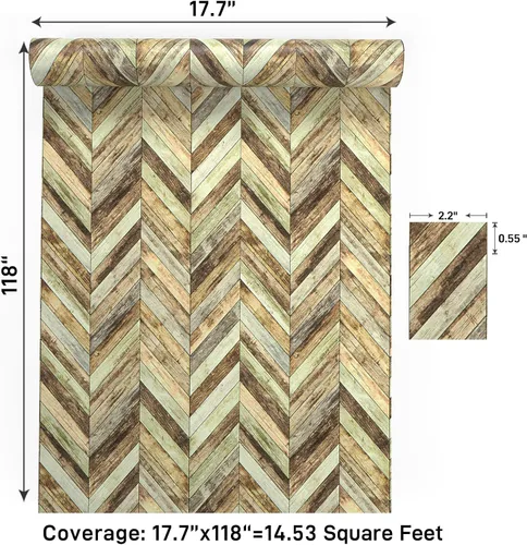 Miniatura 9 de VaryPaper Papel tapiz de madera de cheurón de 17.7 x 118 pulgadas, papel tapiz autoadhesivo extraíble para despegar y pegar, impermeable, papel