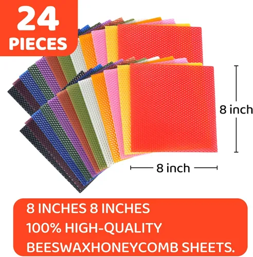 Miniatura 2 de Nafziger Paquete de 24 Hojas de Cera de Abeja de 8 x 8 Pulgadas para Kit Iniciador de Fabricación de Velas, Regalo de Manualidades DIY para Niños