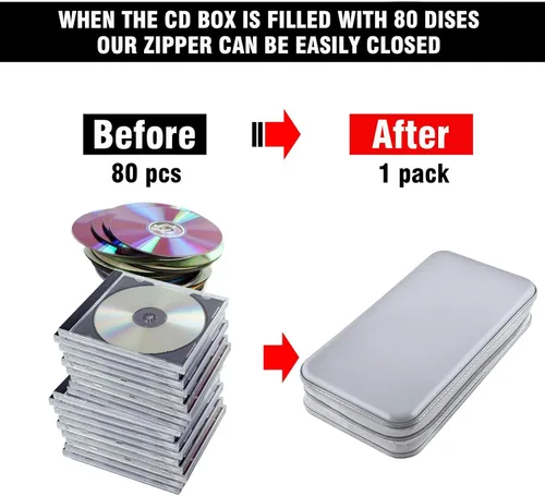 Miniatura 4 de Estuche para CD, cartera con capacidad para 80 discos DVD VCD, estuche para Blu-ray, organizador de almacenamiento (Plata)