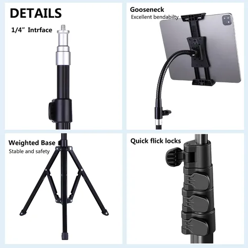Miniatura 7 de Trípode para iPad y teléfono de 73 pulgadas con cuello de cisne para tablet con control remoto para tabletas de 3.5 a 15 pulgadas, iPhone, iPad Pro