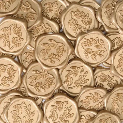 UNIQOOO Calcomanías de sello de cera, calcomanías de sello de invitación de boda de rama de olivo, 100 calcomanías autoadhesivas Prosecco Metallic