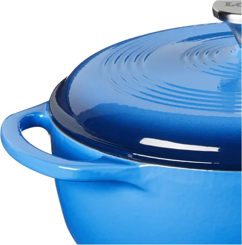 Miniatura 8 de Lodge Horno holandés de hierro fundido esmaltado de 4.5 cuartos de galón con tapa, asas dobles, apto para horno hasta 500° F o en la estufa, uso