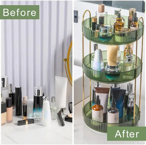 Miniatura 4 de INVSSENE Organizador giratorio de maquillaje de 360°, soporte giratorio para baño, estante de almacenamiento de cosméticos de gran capacidad