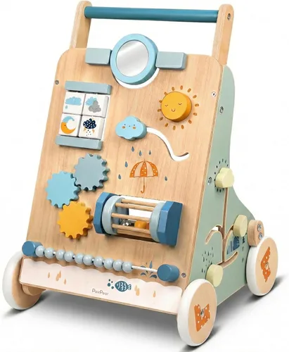 PairPear Andador de madera para bebés con ruedas, velocidad y altura ajustable, juguete para bebés, juguete Montessori para sentarse y jugar, regalo