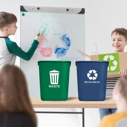 Miniatura 4 de Acrimet Cubo de basura para reciclaje y residuos, 6.75 galones, 27 cuartos de galón, 24 litros (plástico) (verde y azul) (juego de 2)
