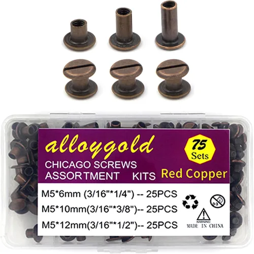 Miniatura 26 de Juego de 90 tornillos de acero inoxidable 304 Chicago de cuero, 7 tamaños de remaches para manualidades, ropa, zapatos, cinturones, bolsas