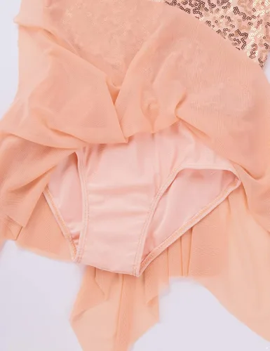 Miniatura 10 de YiZYiF Vestido de baile de lentejuelas para niños y niñas, leotardo de ballet, cuello alto, vestido lírico, traje de rendimiento irregular