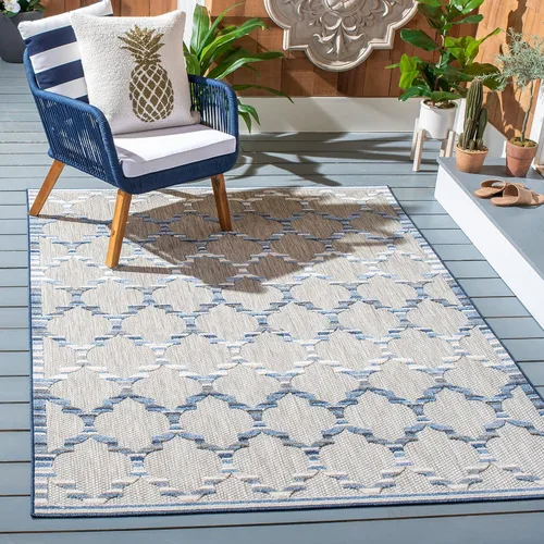 Miniatura 11 de SAFAVIEH Alfombra lavable para exteriores, colección Cabaña, 2'2" x 5', azul y gris, no desprende pelusa y fácil de limpiar, entrada puerta