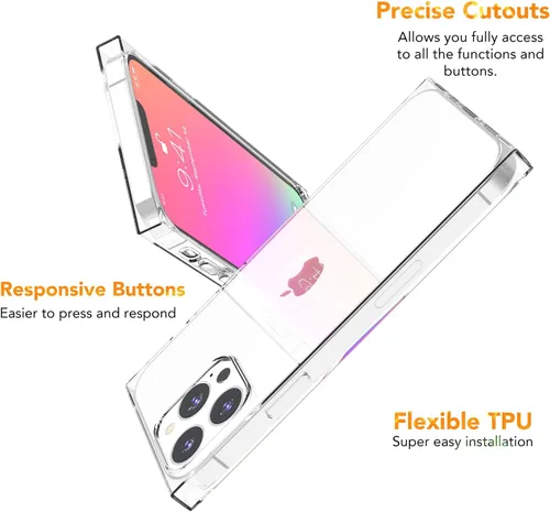 Miniatura 5 de Funda transparente con borde rectangular compatible con iPhone12 Pro Max de 6.7 pulgadas, cubierta transparente HD con esquinas mejoradas, cojín