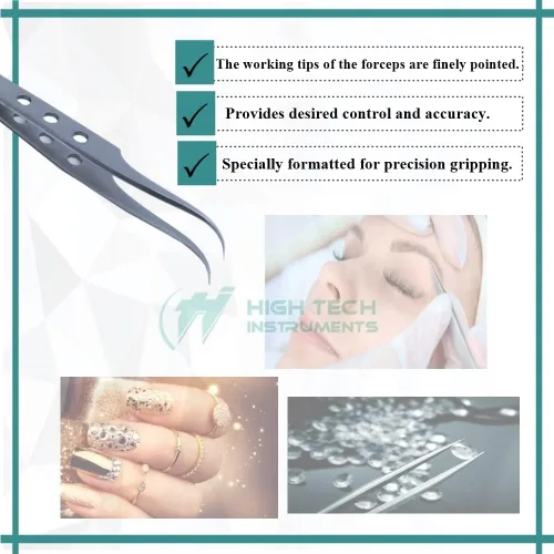 Miniatura 4 de Pinzas profesionales de acero inoxidable de 4.75 pulgadas con puntas de precisión finas y mango fenestrado, adecuadas para depilación facial