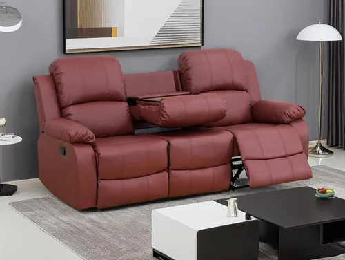 Miniatura 3 de Juego de sala de Estar reclinable de 3 piezas, juego de sofá reclinable Manual para conjunto de muebles de sala de Estar, con consola de Rojo