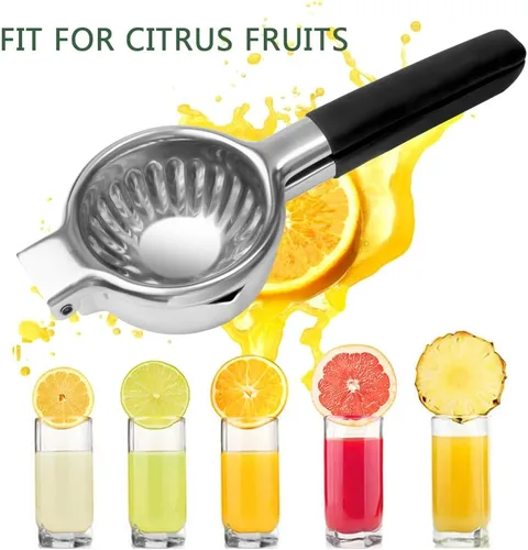 Miniatura 5 de Exprimidor de limón de acero inoxidable, exprimidor de limón y frutas con asas de silicona, exprimidor manual grande de cítricos Negro