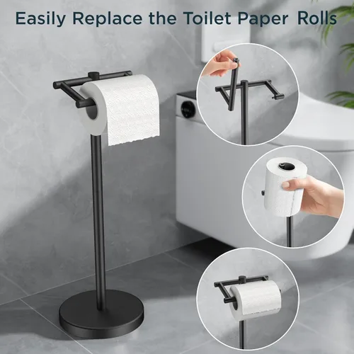Miniatura 42 de FORIOUS Soporte de pared para papel higiénico, soporte de rollo de papel higiénico de doble poste giratorio de acero inoxidable para baño, Blanco