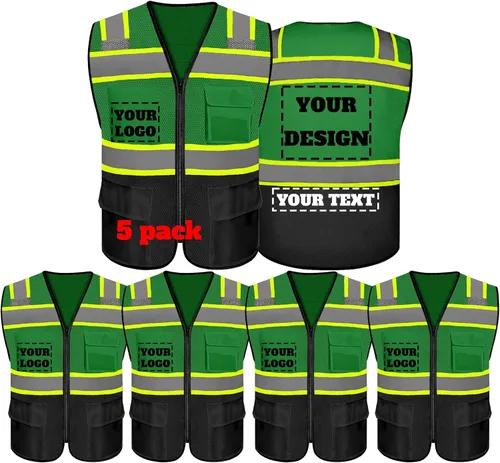 Miniatura 27 de Chaleco de seguridad reflectante de alta visibilidad con 5 bolsillos y cremallera clase 2 para adultos, unisex, ropa de trabajo de seguridad