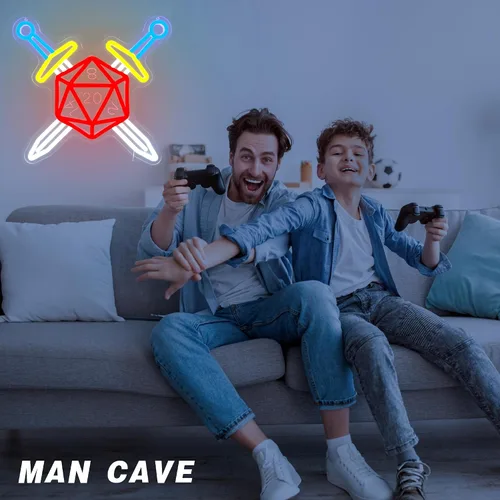 Miniatura 7 de Letrero de neón de espada y dados, decoración para juegos RPG, letrero de juego DND para sala de juegos, sala temática de dados, mesa de fantasía