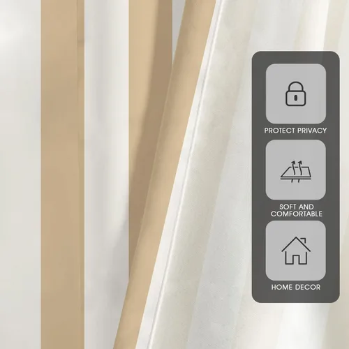 Miniatura 3 de zokyer Cortinas de ventana a rayas beige crema, modernas rayas verticales de 63 pulgadas de largo, 2 paneles, cortinas bohemias neutras para niños