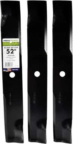 MaxPower 561145B Juego de 3 cuchillas para cortacéspedes Hustler de 52 pulgadas. Sustituye al OEM # 795526, 603995, 783753, 787721, 30227-52X