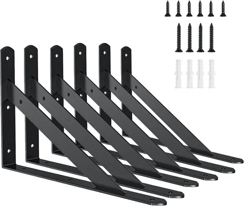 Soportes de estante de 6 pulgadas, paquete de 6 soportes en L resistentes para estantes, soportes de metal triangulares de 90 grados para estantes